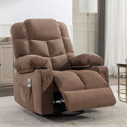 Grey Oversized Rocking Recliner with Vibration Massage, Heating, USB Port, Dual Cup Holders, and Storage Pouch