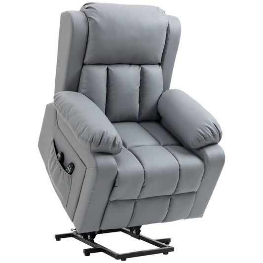 Grey PU Leather Lift Recliner with Massage, Heat, and Remote Control