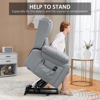 Grey PU Leather Lift Recliner with Massage, Heat, and Remote Control