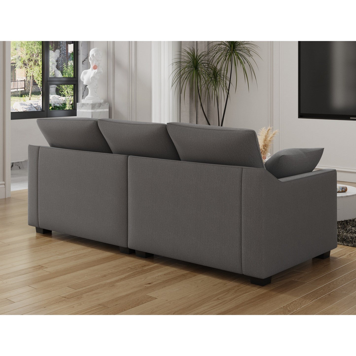 Grey Polyester 3-seater Sofa with Pillows and Wood Legs