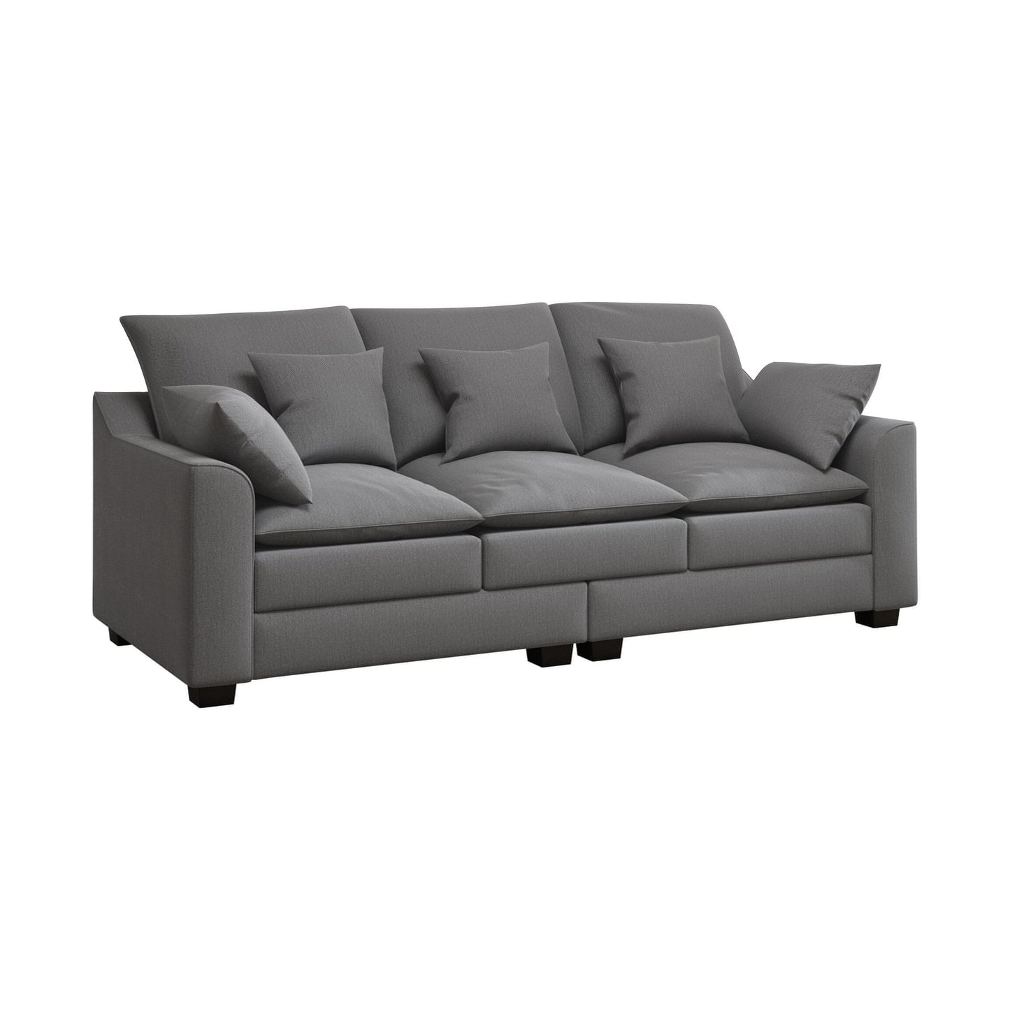 Grey Polyester 3-seater Sofa with Pillows and Wood Legs