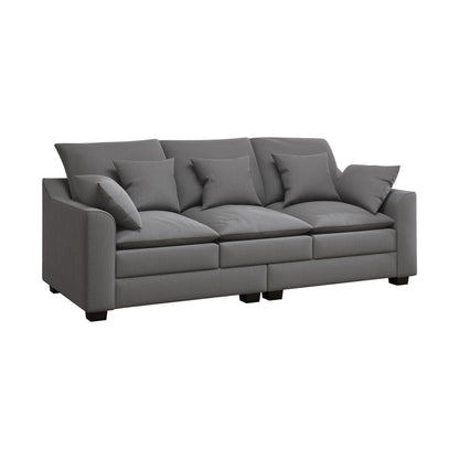 Grey Polyester 3-seater Sofa with Pillows and Wood Legs