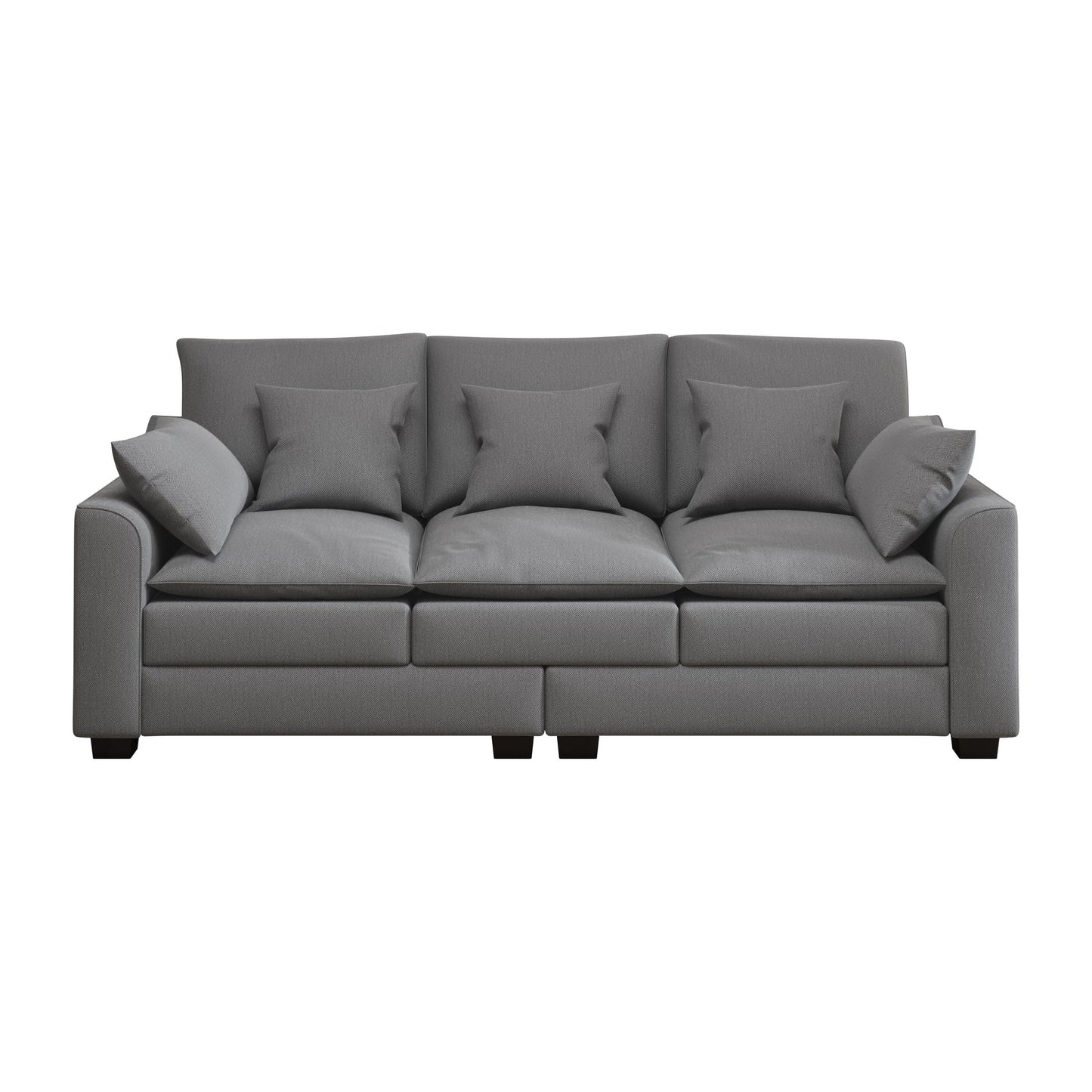 Grey Polyester 3-seater Sofa with Pillows and Wood Legs