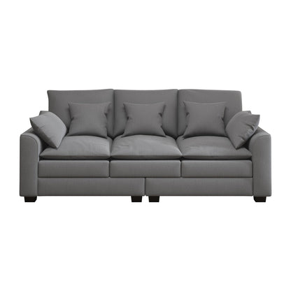 Grey Polyester 3-seater Sofa with Pillows and Wood Legs