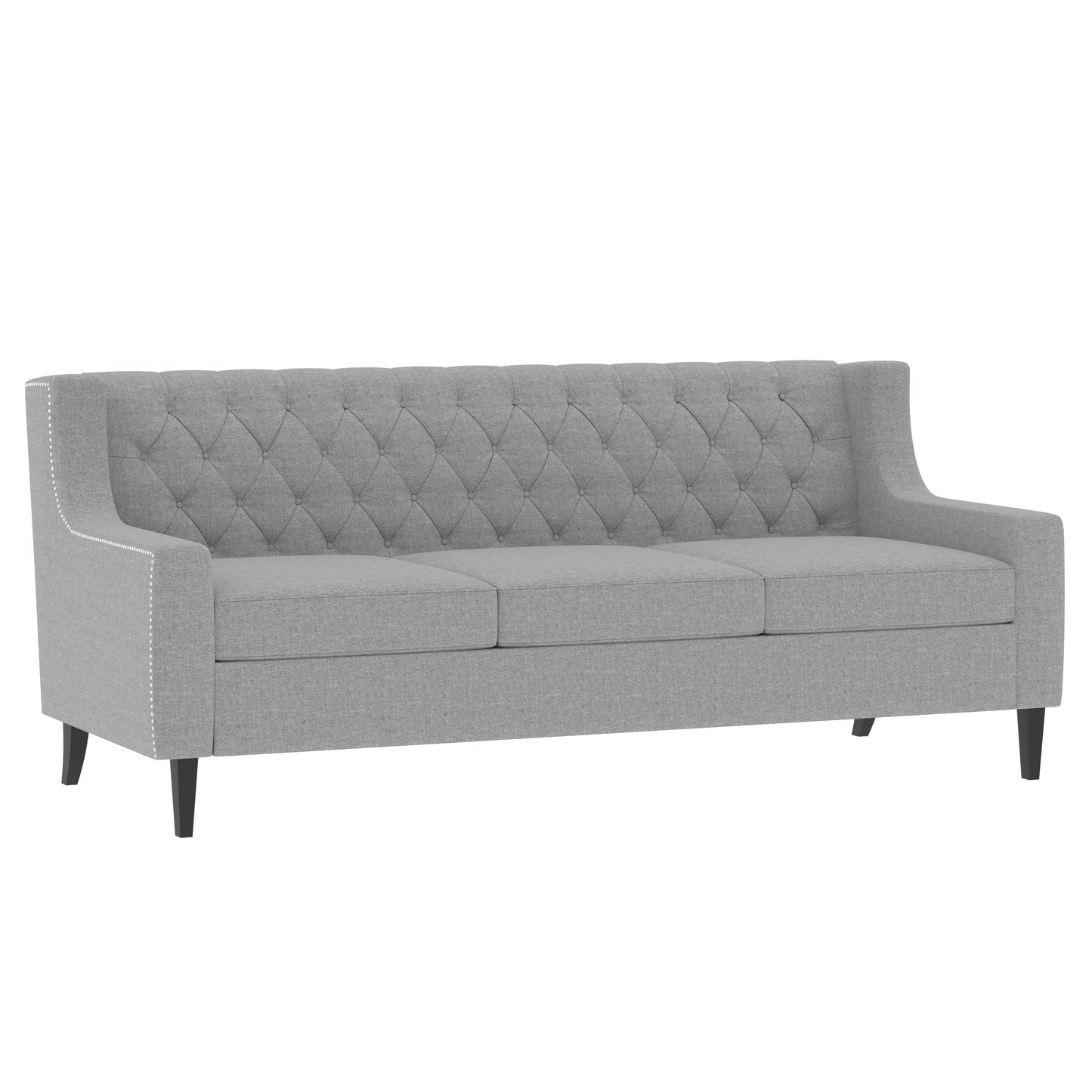 Grey Polyester 3-seater Sofa with Tufted Backrest