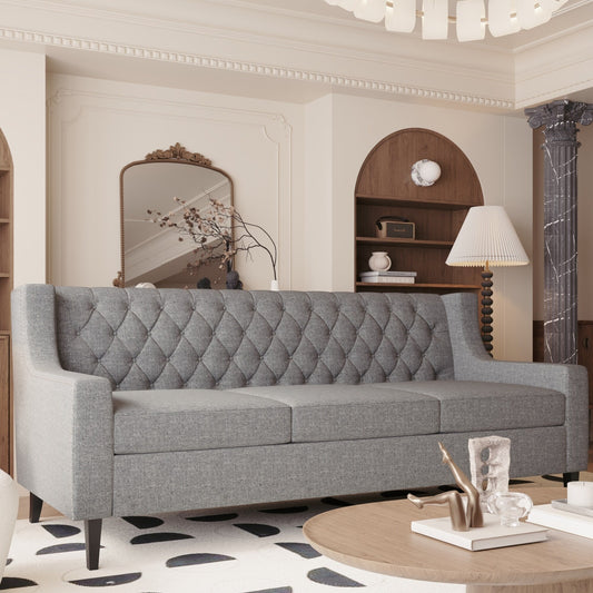 Grey Polyester 3-seater Sofa with Tufted Backrest
