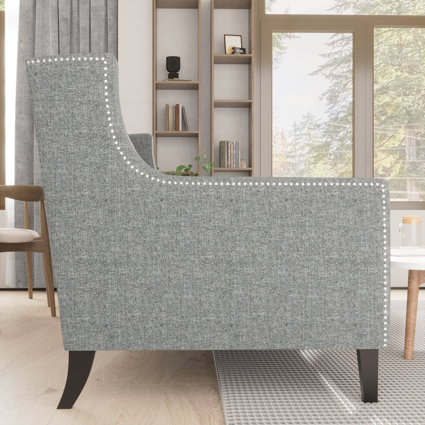 Grey Polyester 3-seater Sofa with Tufted Backrest