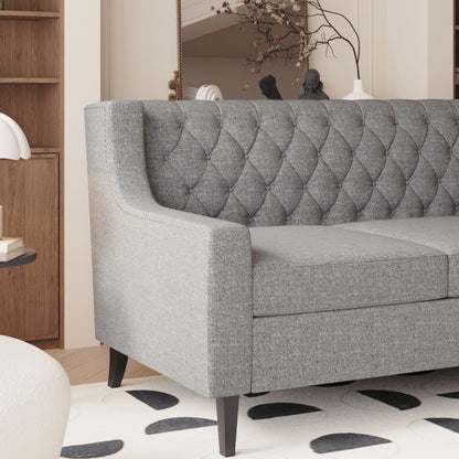 Grey Polyester 3-seater Sofa with Tufted Backrest