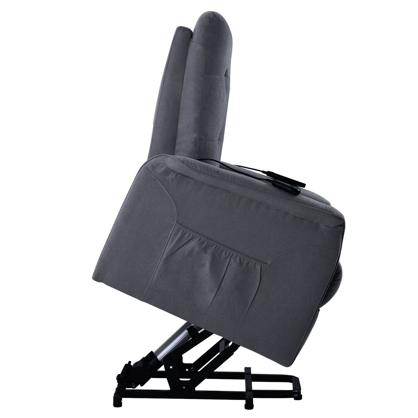 Grey Power Lift Recliner Chair for Elderly with Adjustable Massage, Overstuffed Cushion, Remote Control and Side Pockets