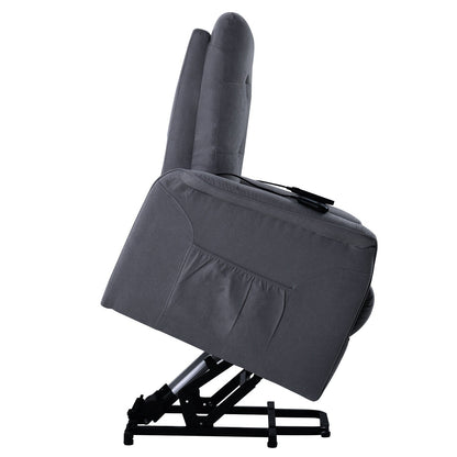 Grey Power Lift Recliner Chair for Elderly with Adjustable Massage, Overstuffed Cushion, Remote Control and Side Pockets