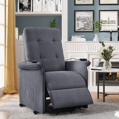 Grey Power Lift Recliner Chair for Elderly with Adjustable Massage, Overstuffed Cushion, Remote Control and Side Pockets