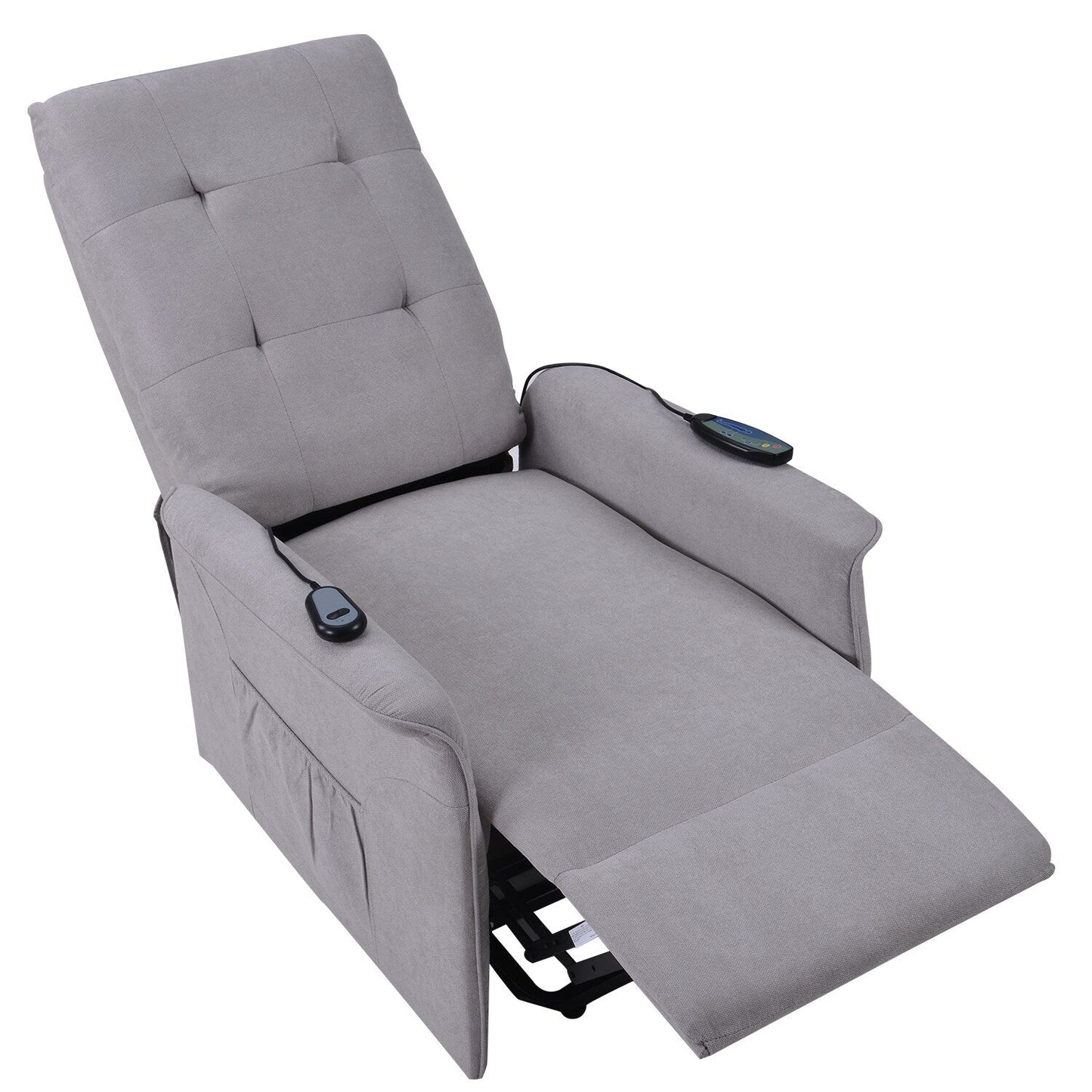 Grey Power Lift Recliner Chair for Elderly with Adjustable Massage, Overstuffed Cushion, Remote Control and Side Pockets