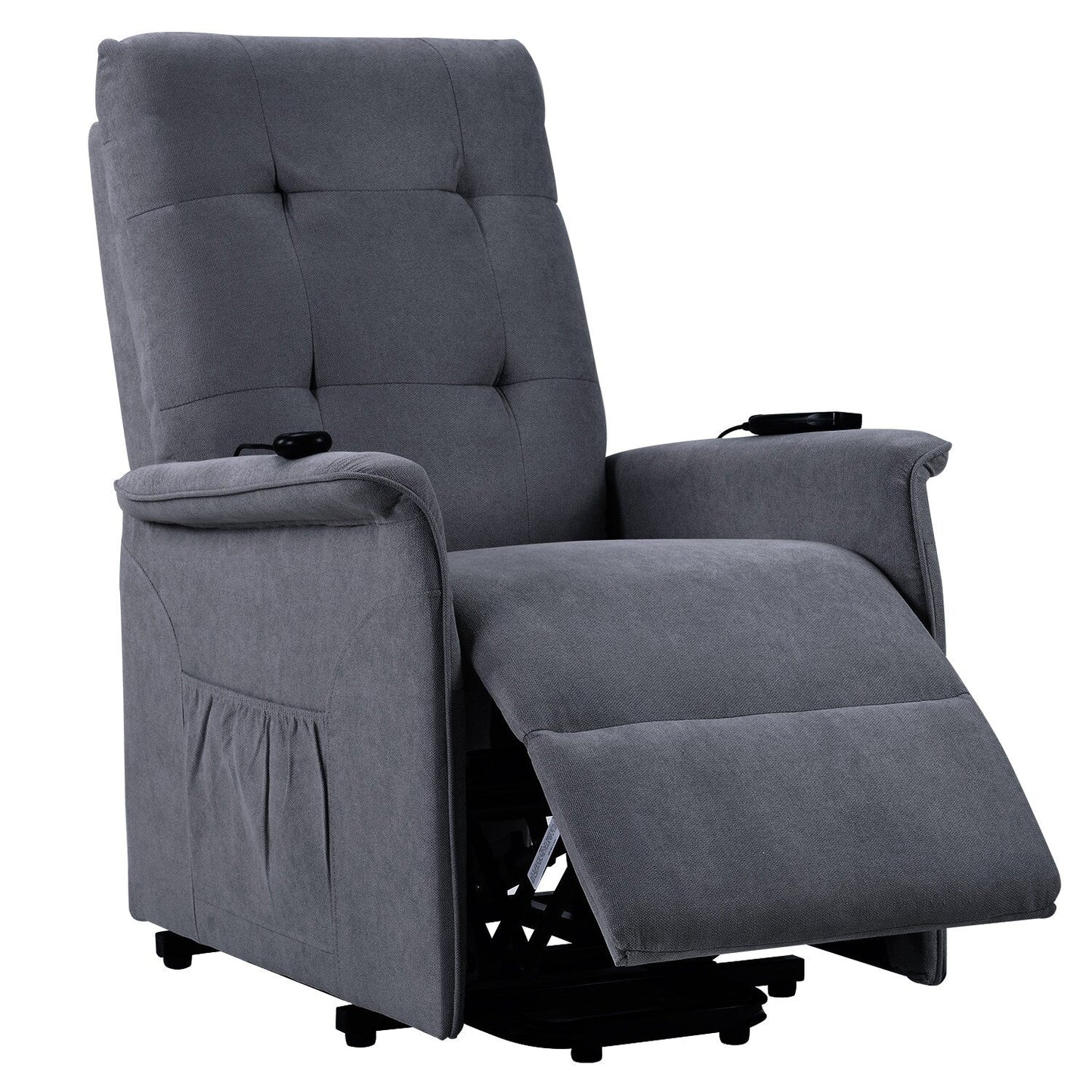 Grey Power Lift Recliner Chair for Elderly with Adjustable Massage, Overstuffed Cushion, Remote Control and Side Pockets