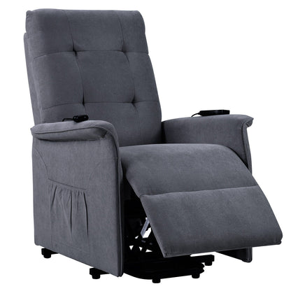 Grey Power Lift Recliner Chair for Elderly with Adjustable Massage, Overstuffed Cushion, Remote Control and Side Pockets