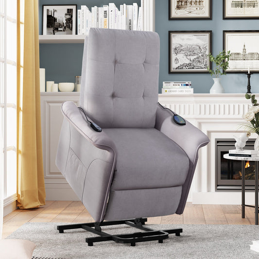 Grey Power Lift Recliner Chair for Elderly with Adjustable Massage, Overstuffed Cushion, Remote Control and Side Pockets