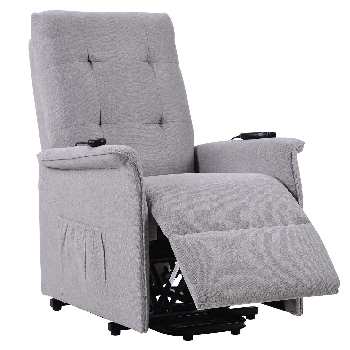 Grey Power Lift Recliner Chair for Elderly with Adjustable Massage, Overstuffed Cushion, Remote Control and Side Pockets