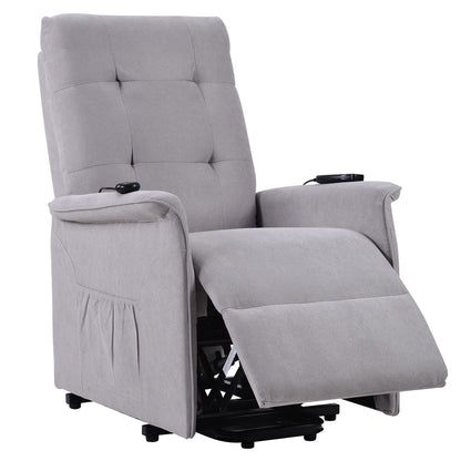 Grey Power Lift Recliner Chair for Elderly with Adjustable Massage, Overstuffed Cushion, Remote Control and Side Pockets