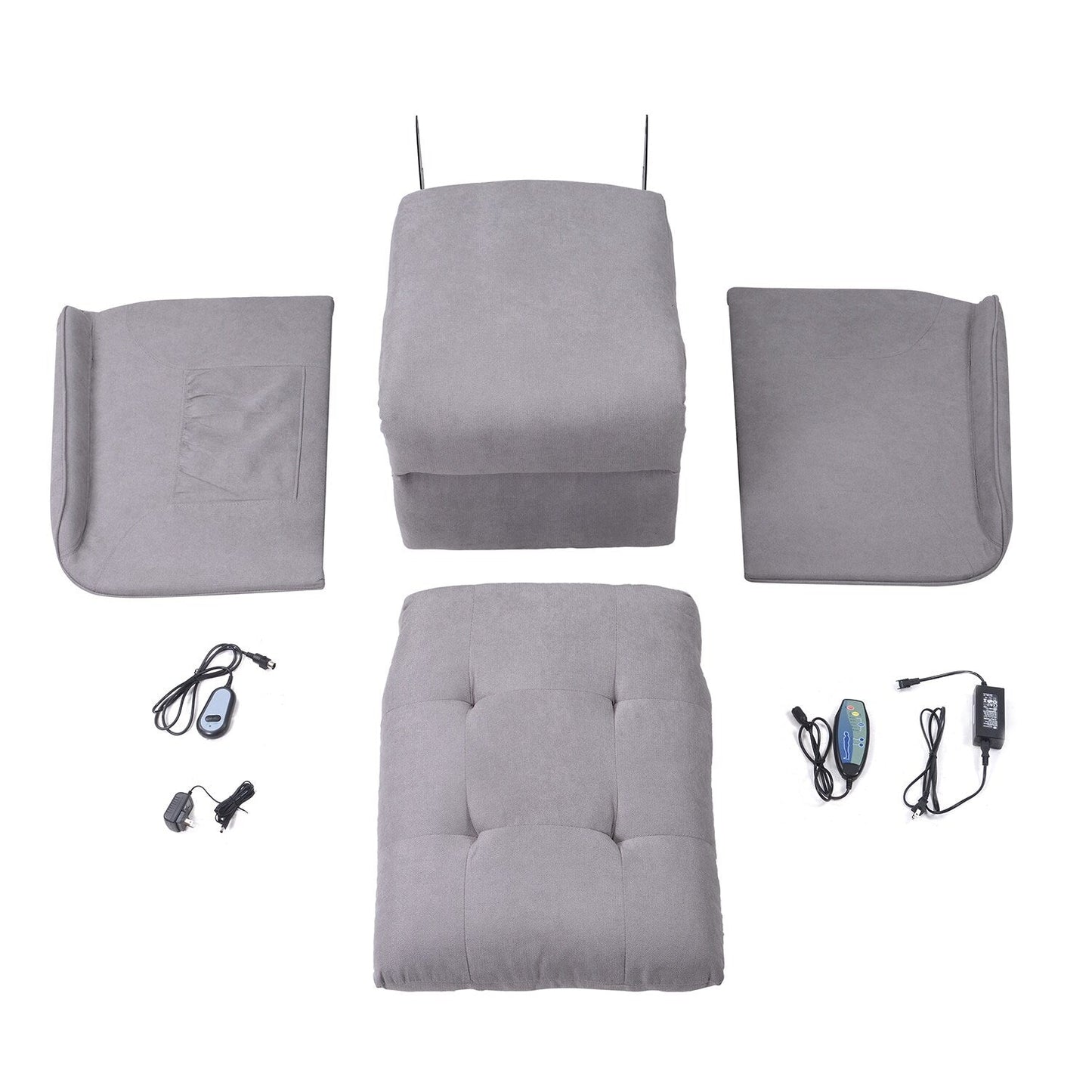 Grey Power Lift Recliner Chair for Elderly with Adjustable Massage, Overstuffed Cushion, Remote Control and Side Pockets