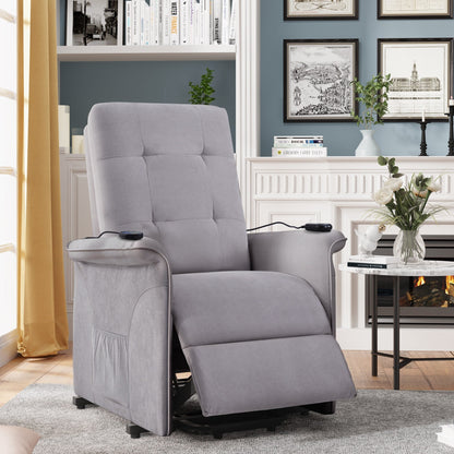 Grey Power Lift Recliner Chair for Elderly with Adjustable Massage, Overstuffed Cushion, Remote Control and Side Pockets