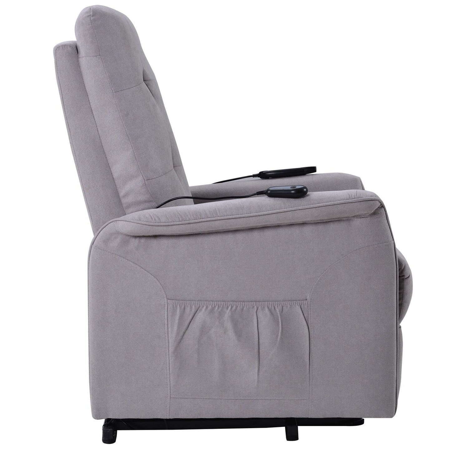 Grey Power Lift Recliner Chair for Elderly with Adjustable Massage, Overstuffed Cushion, Remote Control and Side Pockets