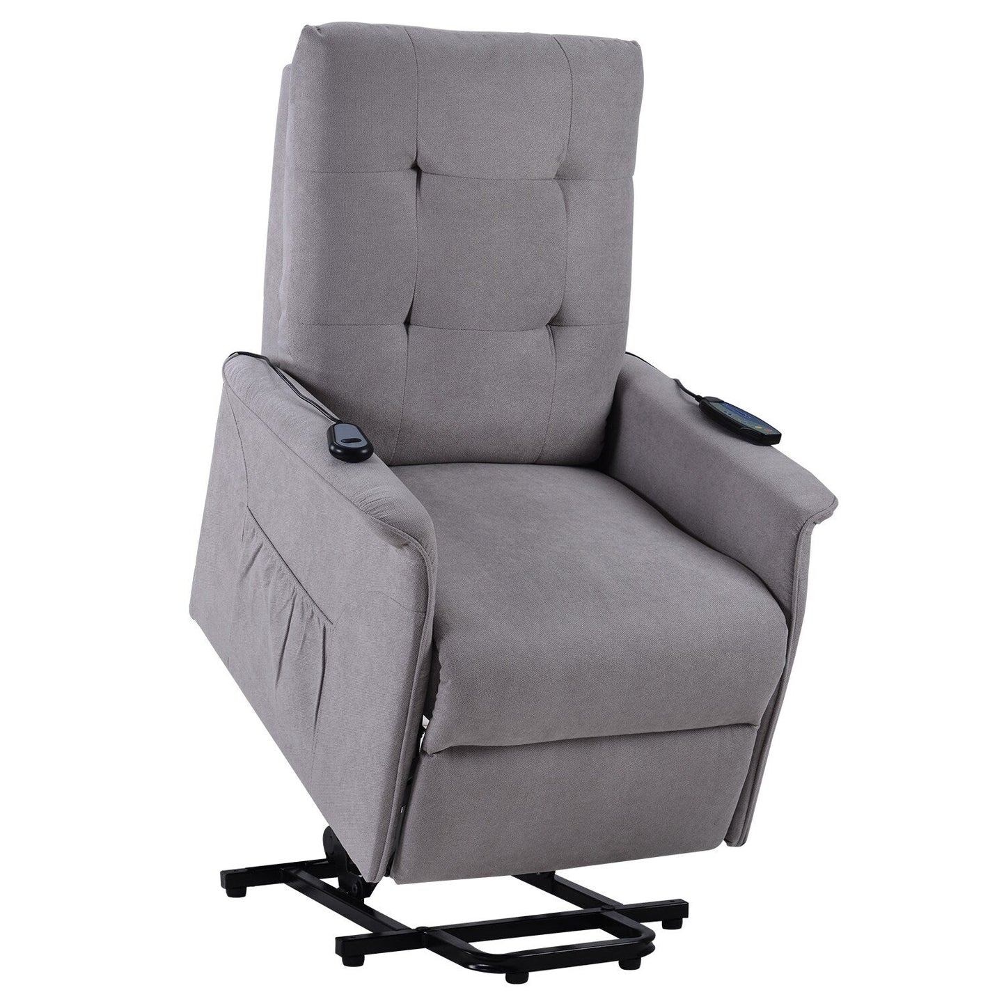 Grey Power Lift Recliner Chair for Elderly with Adjustable Massage, Overstuffed Cushion, Remote Control and Side Pockets