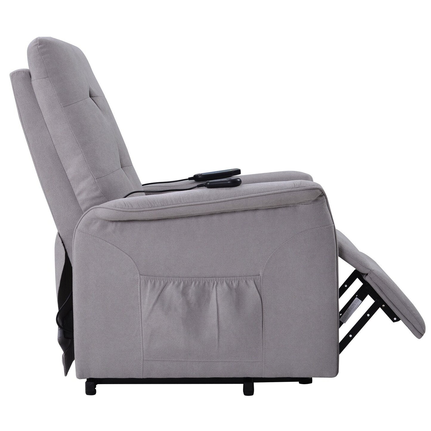 Grey Power Lift Recliner Chair for Elderly with Adjustable Massage, Overstuffed Cushion, Remote Control and Side Pockets