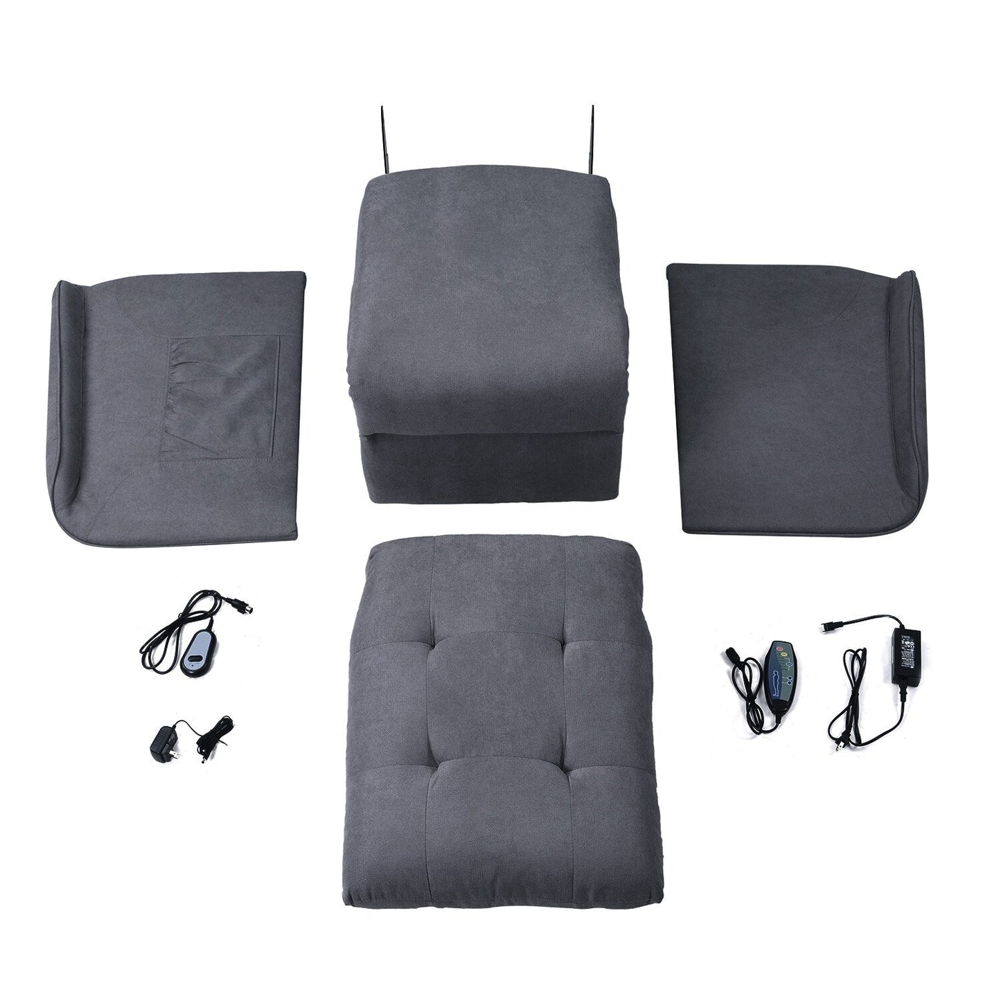Grey Power Lift Recliner Chair for Elderly with Adjustable Massage, Overstuffed Cushion, Remote Control and Side Pockets