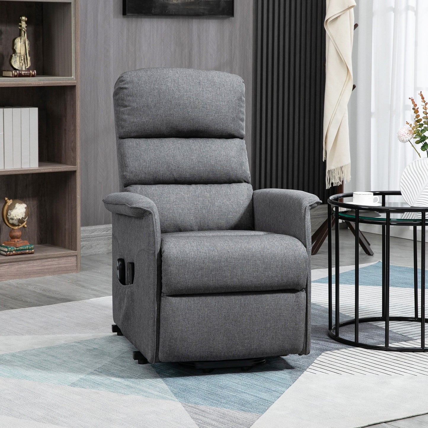 Grey Power Lift Recliner Chair for Elderly with Vibration Massage, Remote Control, Side Pockets, and Fabric Upholstery