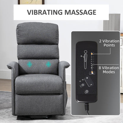 Grey Power Lift Recliner Chair for Elderly with Vibration Massage, Remote Control, Side Pockets, and Fabric Upholstery