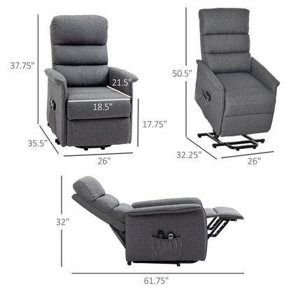 Grey Power Lift Recliner Chair for Elderly with Vibration Massage, Remote Control, Side Pockets, and Fabric Upholstery