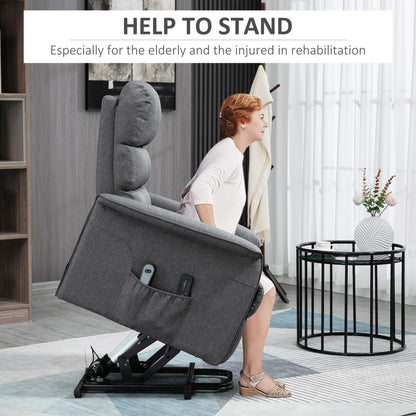 Grey Power Lift Recliner Chair for Elderly with Vibration Massage, Remote Control, Side Pockets, and Fabric Upholstery