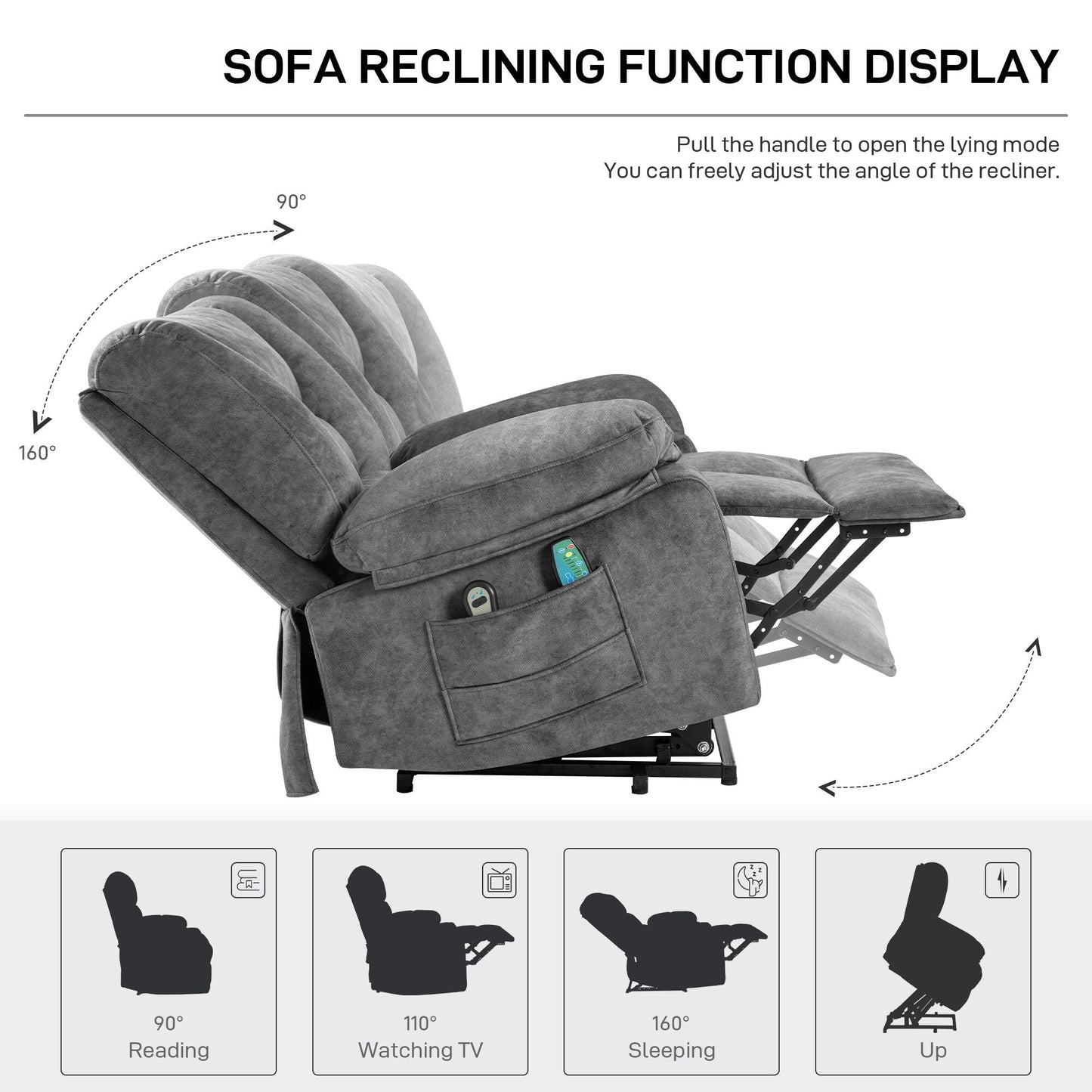 Grey Power Lift Recliner Chair for Seniors with Massage and Heating Features, 330 lbs Capacity and Adjustable Recline Up to 150°