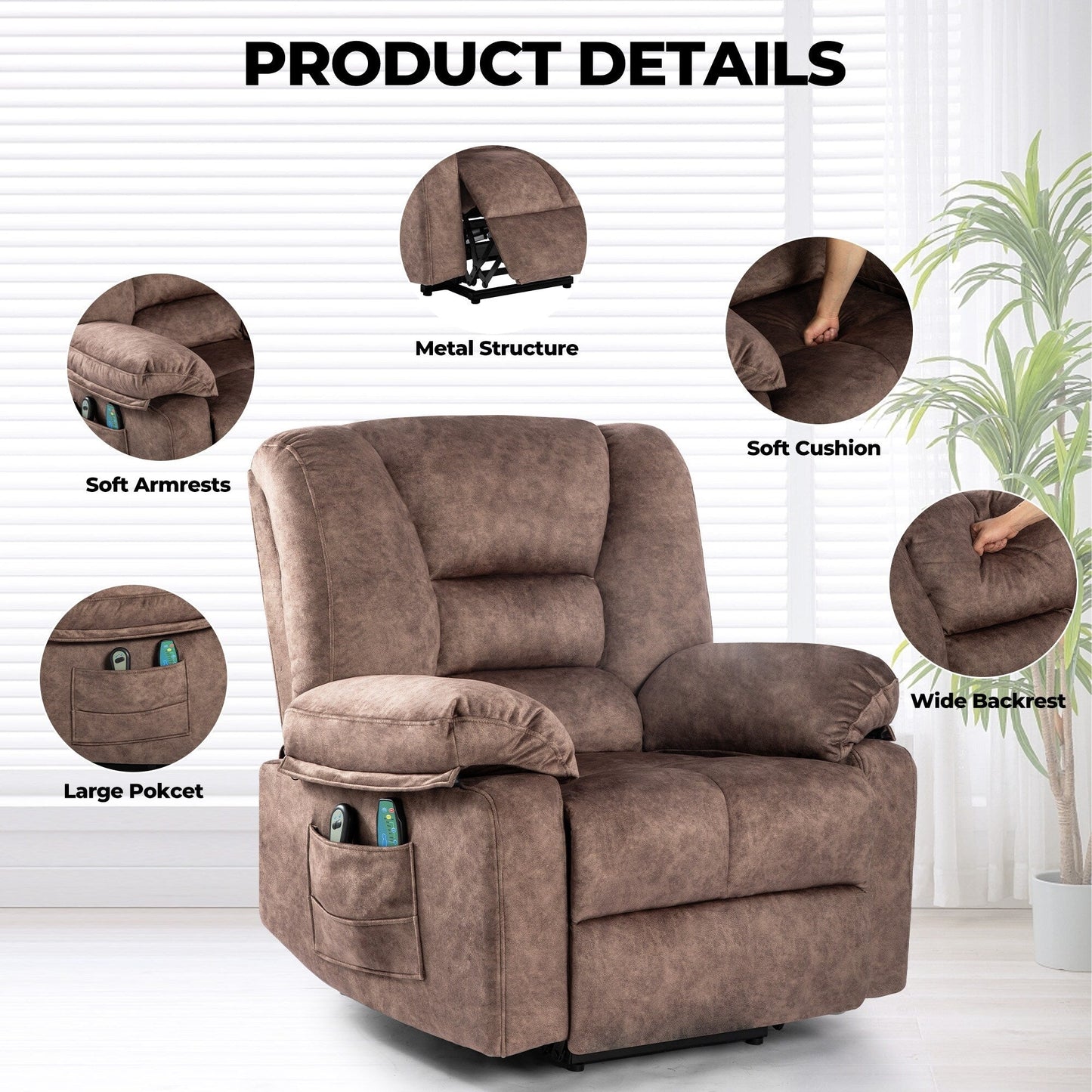 Grey Power Lift Recliner Chair for Seniors with Massage and Heating Features, 330 lbs Capacity and Adjustable Recline Up to 150°