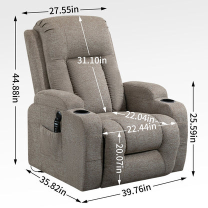 Grey Power Lift Recliner Chair with Massage, Heat, USB Port, Lumbar Support, Dual Cup Holders and Side Pockets