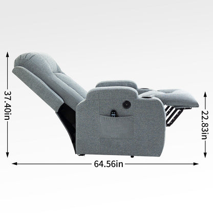 Grey Power Lift Recliner Chair with Massage, Heat, USB Port, Lumbar Support, Dual Cup Holders and Side Pockets