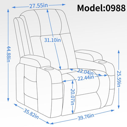 Grey Power Lift Recliner Chair with Massage, Heat, USB Port, Lumbar Support, Dual Cup Holders and Side Pockets