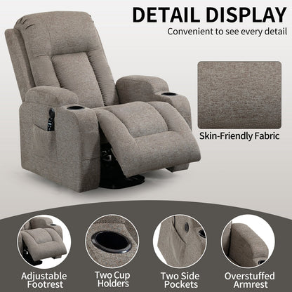 Grey Power Lift Recliner Chair with Massage, Heat, USB Port, Lumbar Support, Dual Cup Holders and Side Pockets