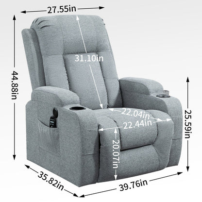 Grey Power Lift Recliner Chair with Massage, Heat, USB Port, Lumbar Support, Dual Cup Holders and Side Pockets