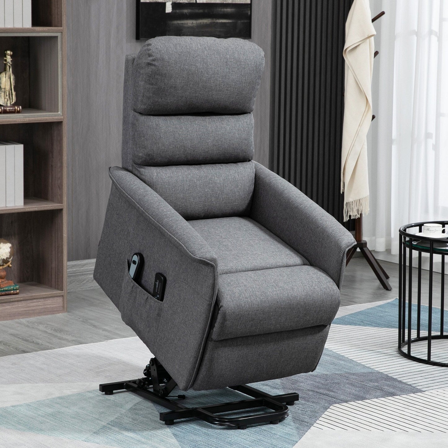 Grey Power Lift Recliner Chair with Vibration Massage, Remote, Side Pockets, Adjustable Recline and Footrest