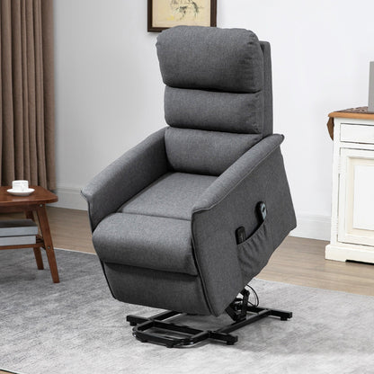 Grey Power Lift Recliner designed for Seniors with Vibration Massage, Remote Control, Side Pockets, and Plush Fabric Upholstery