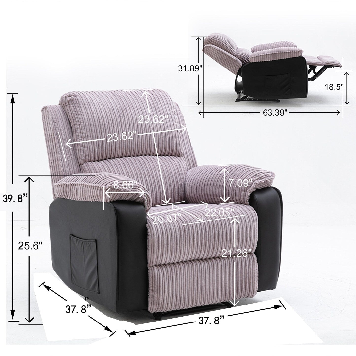 Grey Recliner Chair with Electric Remote, Adjustable Backrest & Footrest for Ultimate Living Room Comfort