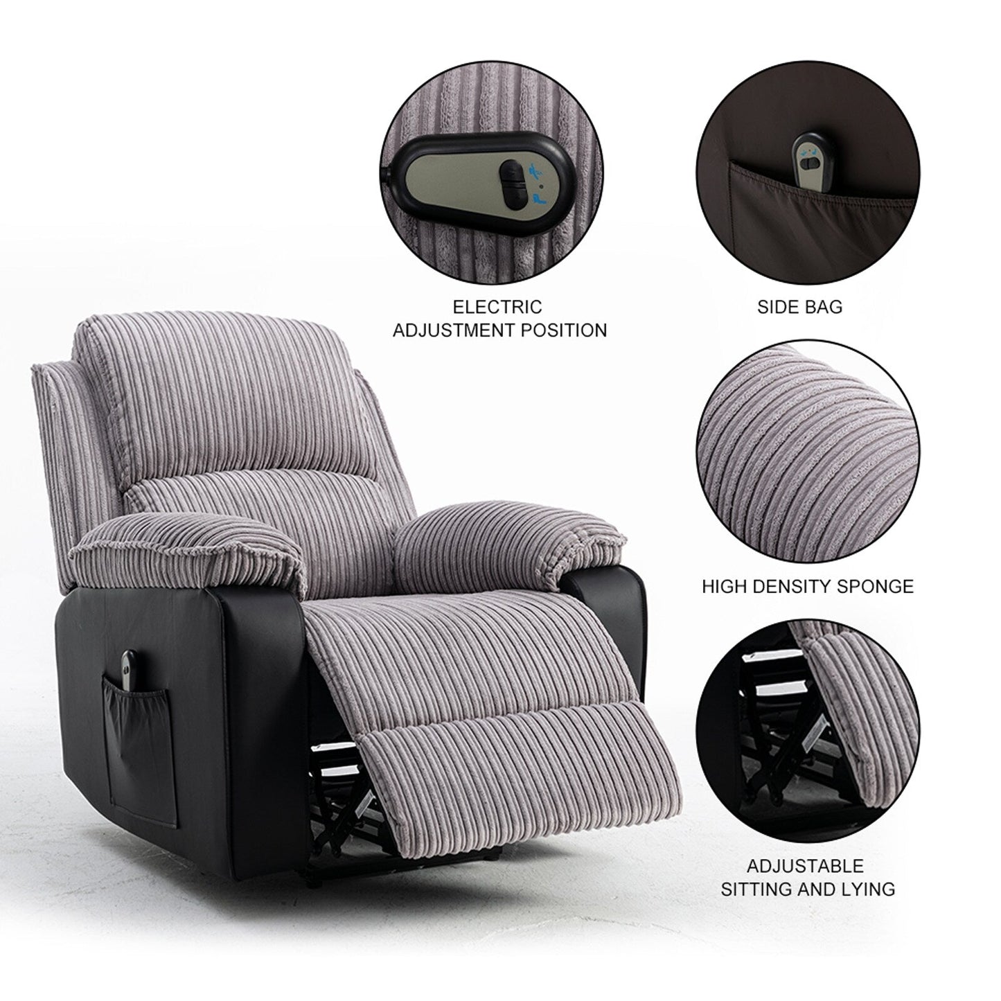 Grey Recliner Chair with Electric Remote, Adjustable Backrest & Footrest for Ultimate Living Room Comfort