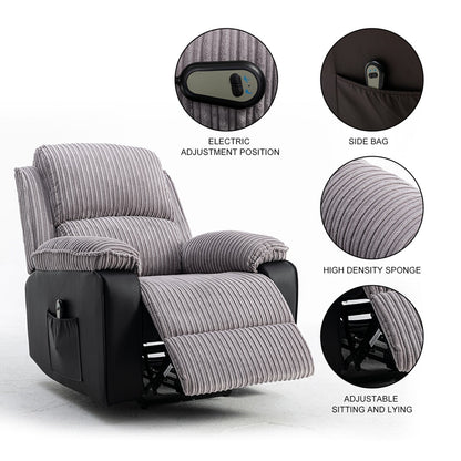 Grey Recliner Chair with Electric Remote, Adjustable Backrest & Footrest for Ultimate Living Room Comfort