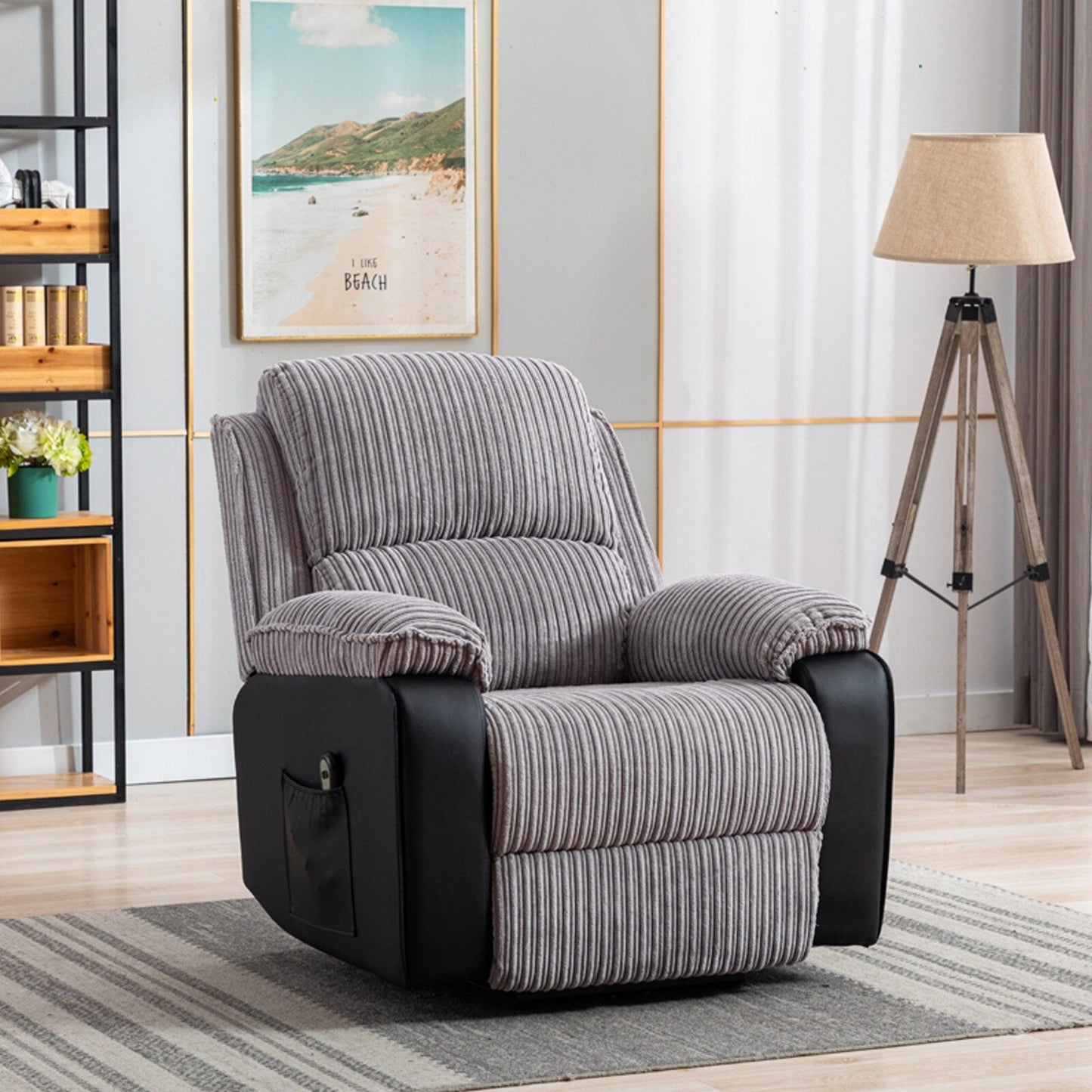 Grey Recliner Chair with Electric Remote, Adjustable Backrest and Footrest for Ultimate Living Room Comfort
