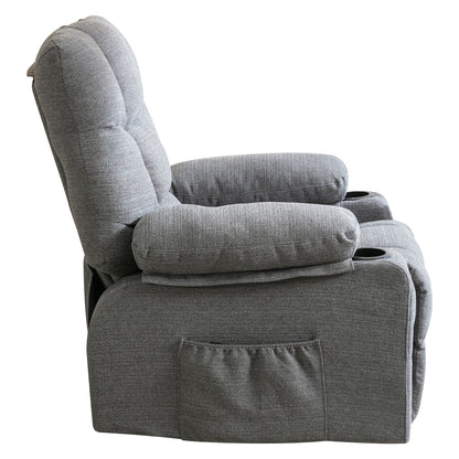 Grey Recliner Chair with Heated Massage, USB Ports, Side Pockets, and Dual Cup Holders for Relaxation