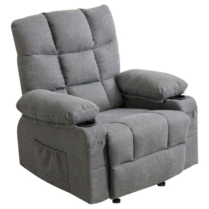 Grey Recliner Chair with Heated Massage, USB Ports, Side Pockets, and Dual Cup Holders for Relaxation