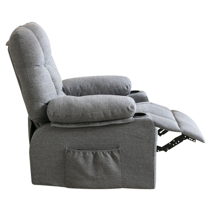 Grey Recliner Chair with Heated Massage, USB Ports, Side Pockets, and Dual Cup Holders for Relaxation