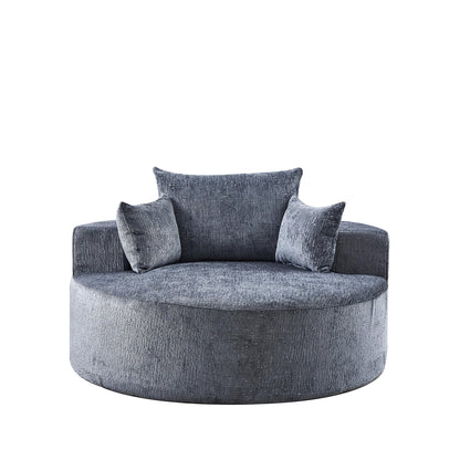 Grey Round Chenille Single Sleeper Sofa with Backrest Pillow