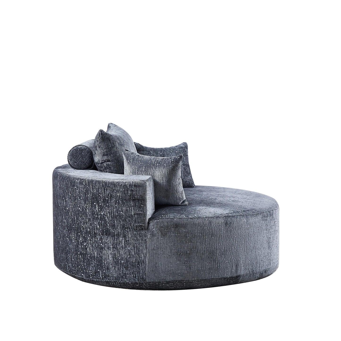 Grey Round Chenille Single Sleeper Sofa with Backrest Pillow