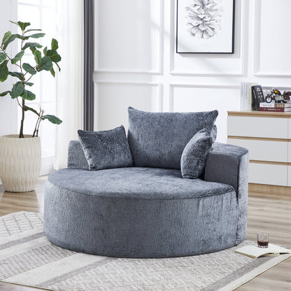 Grey Round Chenille Single Sleeper Sofa with Backrest Pillow